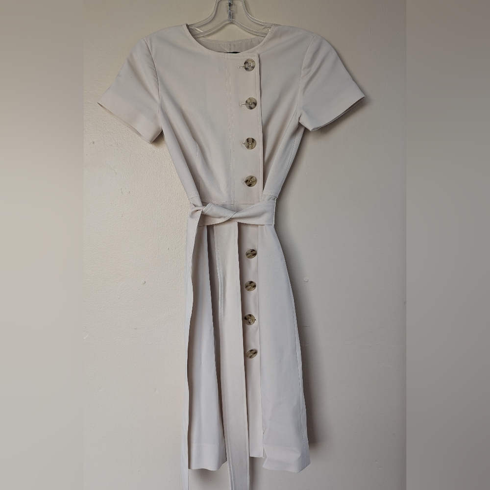 J. Crew Short-sleeve Trench Dress In Italian Stretch Wool, Natural/White (00P)